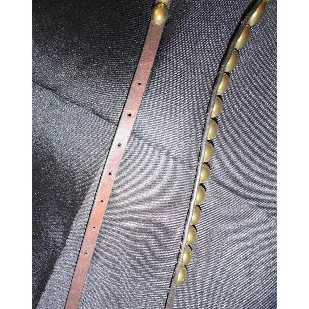 NWOT Punk Western Boho Skinny Brown Leather Composite Brass Studded Belt 40”